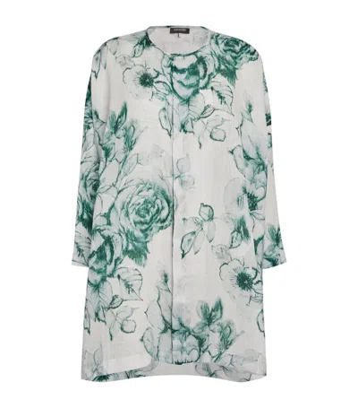 Eskandar Linen Floral Front-placket Shirt In Green