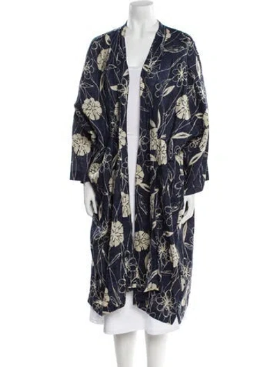 Pre-owned Eskandar Linen Floral Print Evening Jacket In Blue