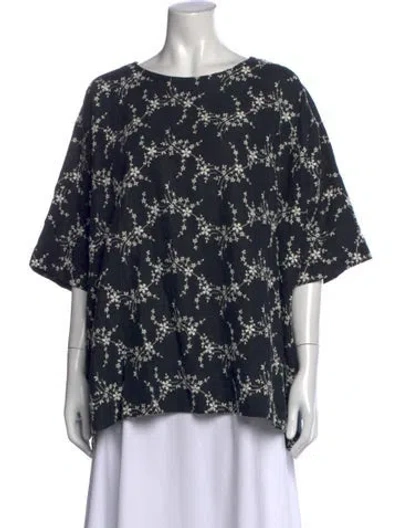 Pre-owned Eskandar Linen Floral Print Top In Black