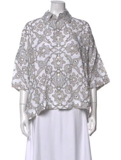 Pre-owned Eskandar Linen Floral Print Top In Multicolor