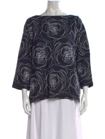 Pre-owned Eskandar Linen Floral Print Top W/ Tags In Blue