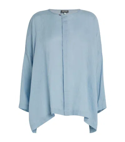Eskandar Linen Front-placket Shirt In Blue