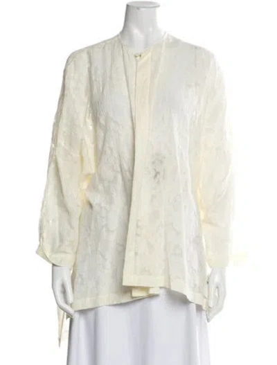 Pre-owned Eskandar Linen Lace Pattern Button-up Top W/ Tags In Neutral