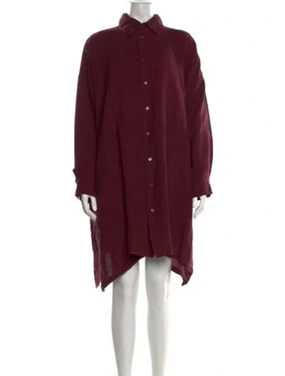 Pre-owned Eskandar Linen Long Dress In Burgundy