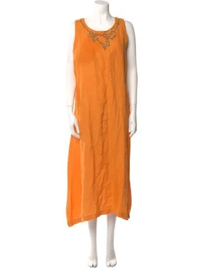 Pre-owned Eskandar Linen Long Dress In Orange