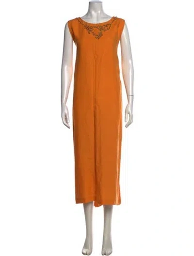 Pre-owned Eskandar Linen Long Dress In Orange
