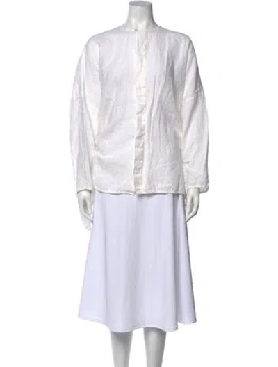 Pre-owned Eskandar Linen Long Sleeve Blouse In White