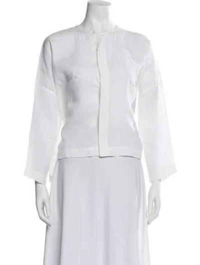 Pre-owned Eskandar Linen Long Sleeve Blouse In White