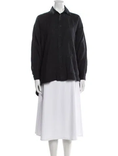 Pre-owned Eskandar Linen Long Sleeve Button-up Top In Black