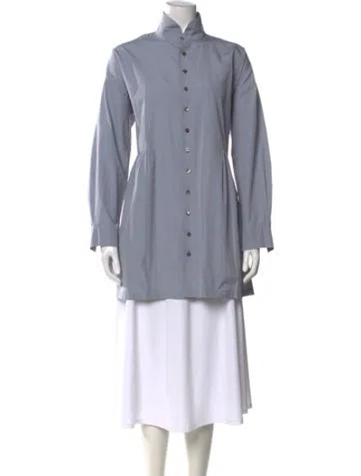 Pre-owned Eskandar Linen Long Sleeve Button-up Top In Blue