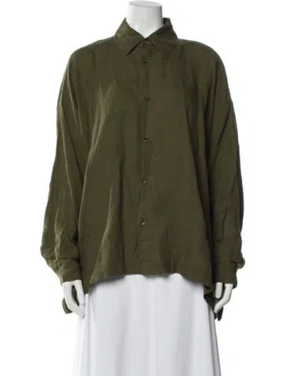 Pre-owned Eskandar Linen Long Sleeve Button-up Top In Green