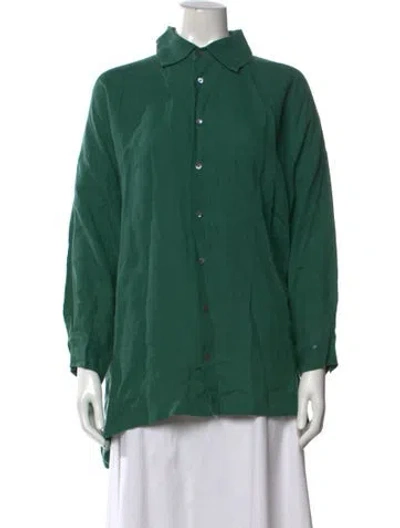 Pre-owned Eskandar Linen Long Sleeve Button-up Top In Green