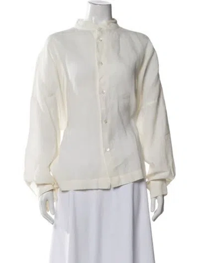 Pre-owned Eskandar Linen Long Sleeve Button-up Top In Neutrals