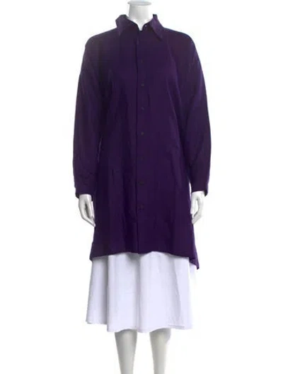 Pre-owned Eskandar Linen Long Sleeve Button-up Top In Purple
