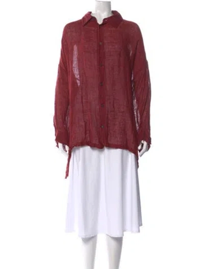 Pre-owned Eskandar Linen Long Sleeve Button-up Top In Red