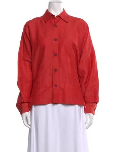 Pre-owned Eskandar Linen Long Sleeve Button-up Top In Red