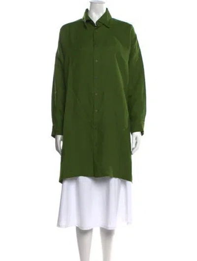 Pre-owned Eskandar Linen Long Sleeve Button-up Top W/ Tags In Green