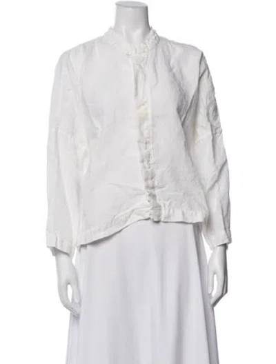 Pre-owned Eskandar Linen Long Sleeve Button-up Top In White
