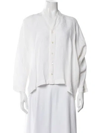 Pre-owned Eskandar Linen Long Sleeve Button-up Top In White