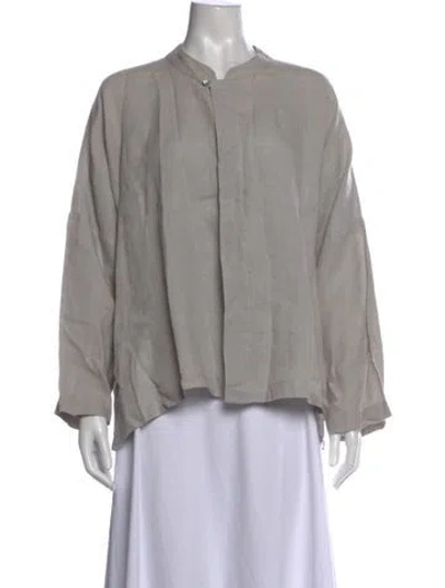 Pre-owned Eskandar Linen Long Sleeve Top In Grey