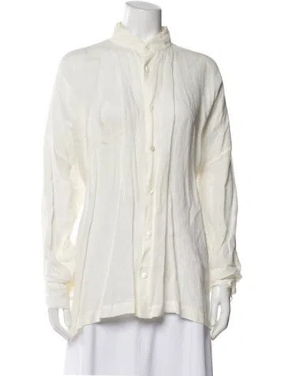 Pre-owned Eskandar Linen Long Sleeve Top In White
