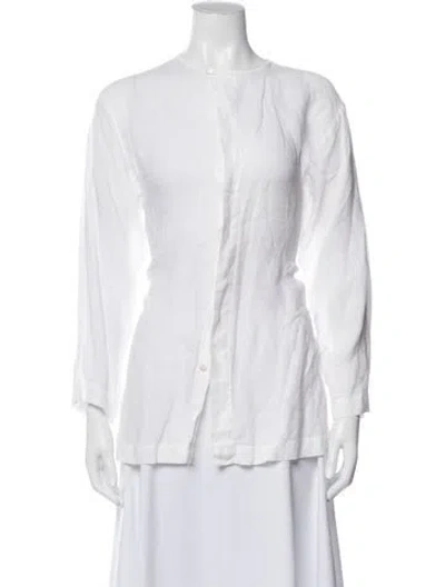 Pre-owned Eskandar Linen Long Sleeve Top In White