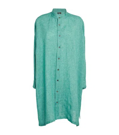 Eskandar Linen Longline Shirt In Green
