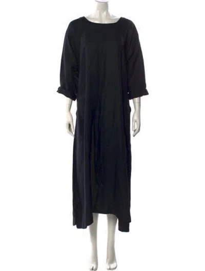 Pre-owned Eskandar Linen Midi Length Dress In Black
