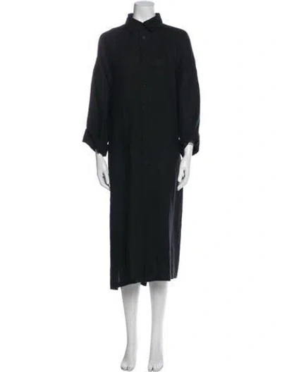Pre-owned Eskandar Linen Midi Length Dress In Black