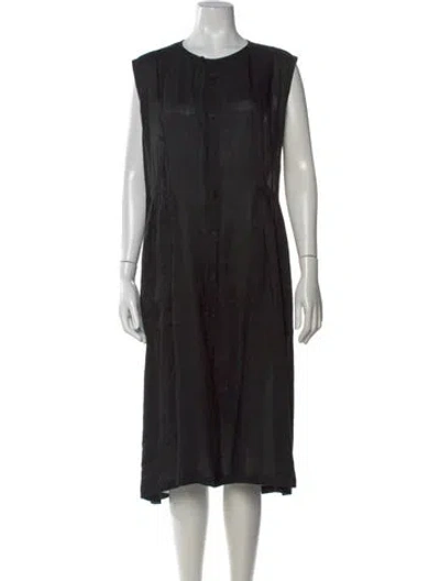 Pre-owned Eskandar Linen Midi Length Dress In Black
