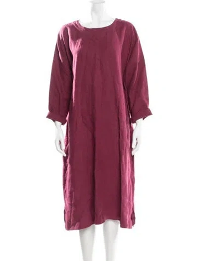 Pre-owned Eskandar Linen Midi Length Dress In Burgundy