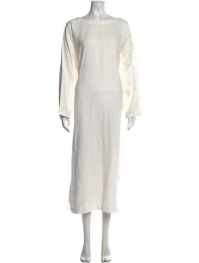 Pre-owned Eskandar Linen Midi Length Dress In White