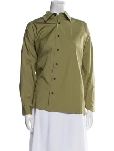 Pre-owned Eskandar Linen Mock Neck Button-up Top W/ Tags In Green