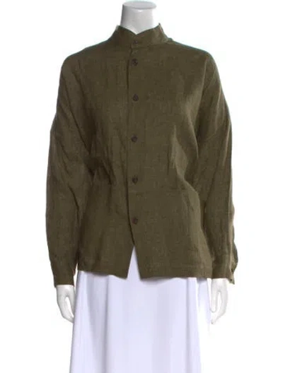 Pre-owned Eskandar Linen Mock Neck Button-up Top W/ Tags In Green