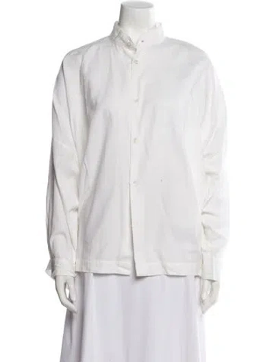 Pre-owned Eskandar Linen Mock Neck Button-up Top In White