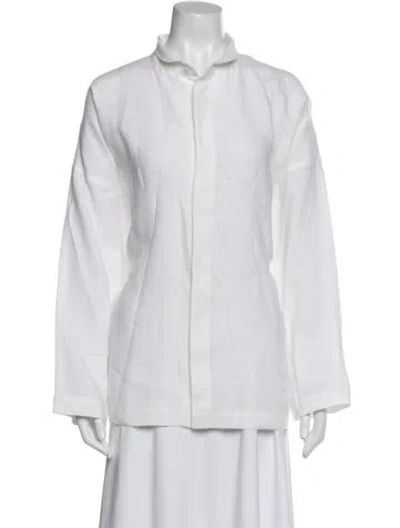 Pre-owned Eskandar Linen Mock Neck Button-up Top In White