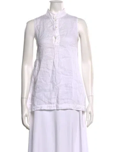 Pre-owned Eskandar Linen Mock Neck Top In White