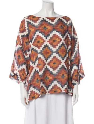 Pre-owned Eskandar Linen Patterned Top In Brown