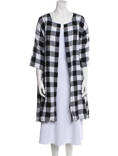 Pre-owned Eskandar Linen Plaid Print Coat In Black