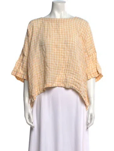 Pre-owned Eskandar Linen Plaid Print Crop Top In Neutral