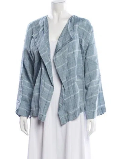 Pre-owned Eskandar Linen Plaid Print Evening Jacket In Blue