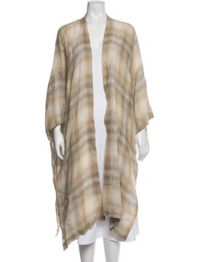 Pre-owned Eskandar Linen Plaid Print Robe In Neutral