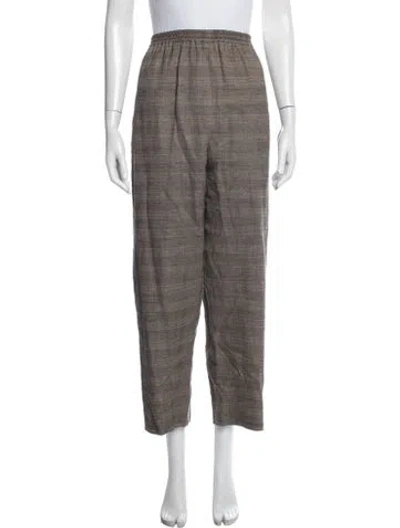 Pre-owned Eskandar Linen Plaid Print Sweatpants In Brown