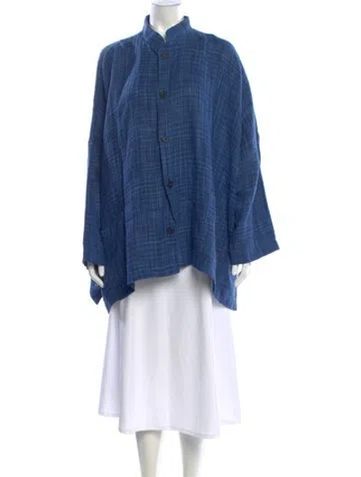 Pre-owned Eskandar Linen Plaid Print Top In Blue