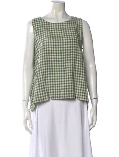 Pre-owned Eskandar Linen Plaid Print Top In Green