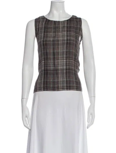 Pre-owned Eskandar Linen Plaid Print Top In White