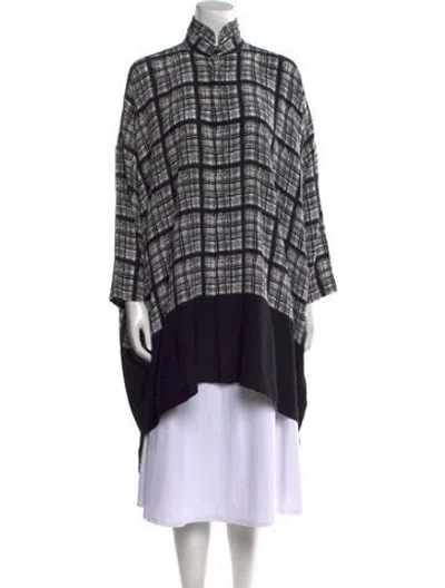 Pre-owned Eskandar Linen Plaid Print Tunic In Black