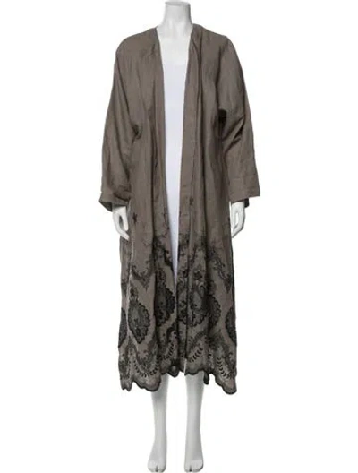 Pre-owned Eskandar Linen Printed Trench Coat In Gray
