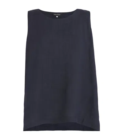 Eskandar Linen Round-neck Tank Top In Blue