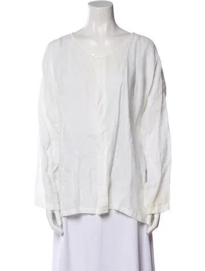 Pre-owned Eskandar Linen Scoop Neck Blouse In White